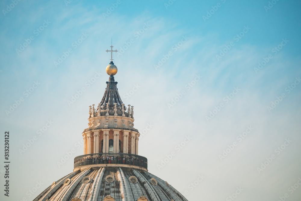 Vatican, Italy. Papal Basilica Of St. Peter. Close Up. Viewing platform, viewpoint on the roof of Papal Basilica