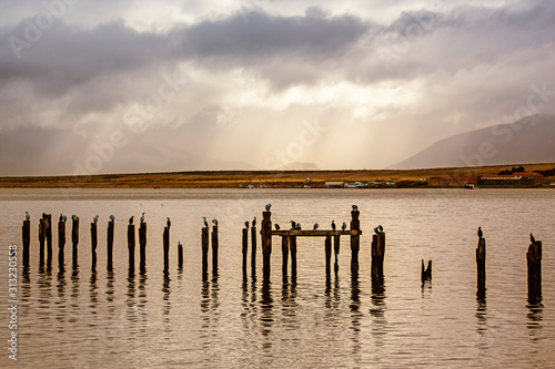  Old Dock in Almirante Montt Gulf in Patagonia in Puerto Natales, Magallanes Region, Chile