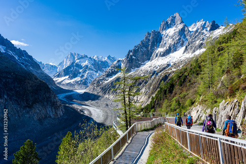 Alpinists going to the Mer de Glace