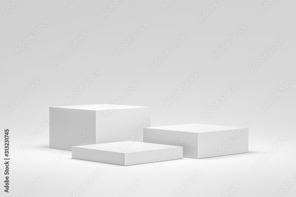 Empty podium or pedestal display on white background with box stand  concept. Blank product shelf standing backdrop. 3D rendering. Stock Photo |  Adobe Stock