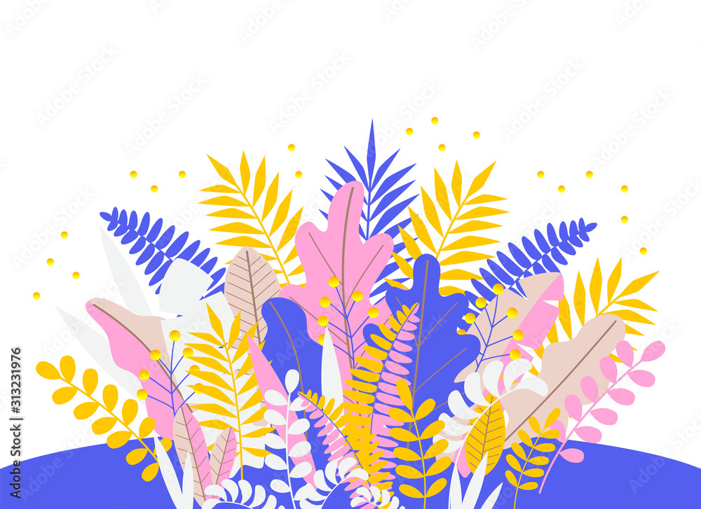 vector cute floral composition made with stylized palm leaves and flowers.
