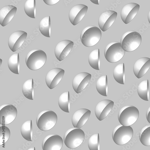 White Hemispheres Seamless Pattern, 3D Illustration on Gray Background