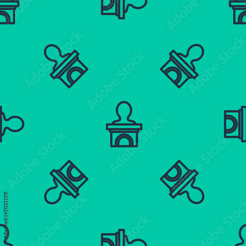 Blue line Stage stand or debate podium rostrum icon isolated seamless pattern on green background. Conference speech tribune. Vector Illustration