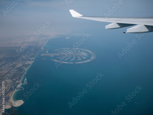 The aerial view of palm Jumeirah in Dubai