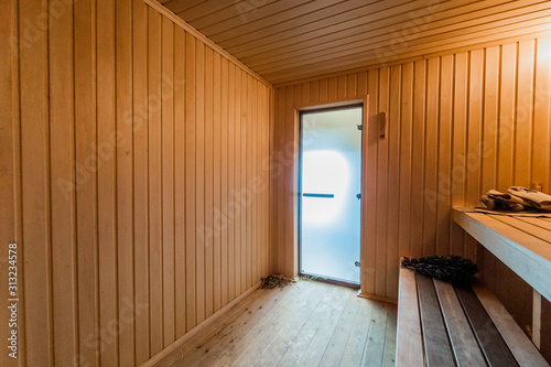 Russia, Moscow- August 25, 2019: interior room apartment. bathhouse, sauna