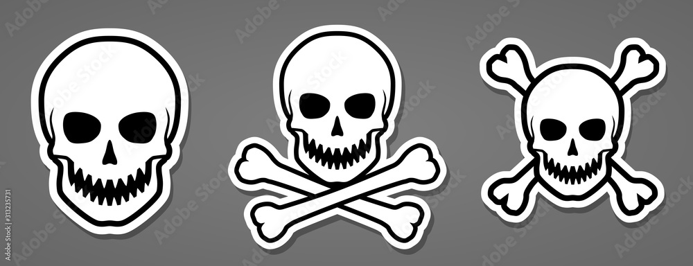 Evil human sharp teeth skull with crossbones sticker vector illustration Evil human sharp teeth skull with crossbones sticker vector illustration