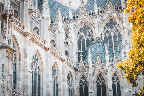 Photography Votivkirche famous gothic church facade in Vienna, Austria