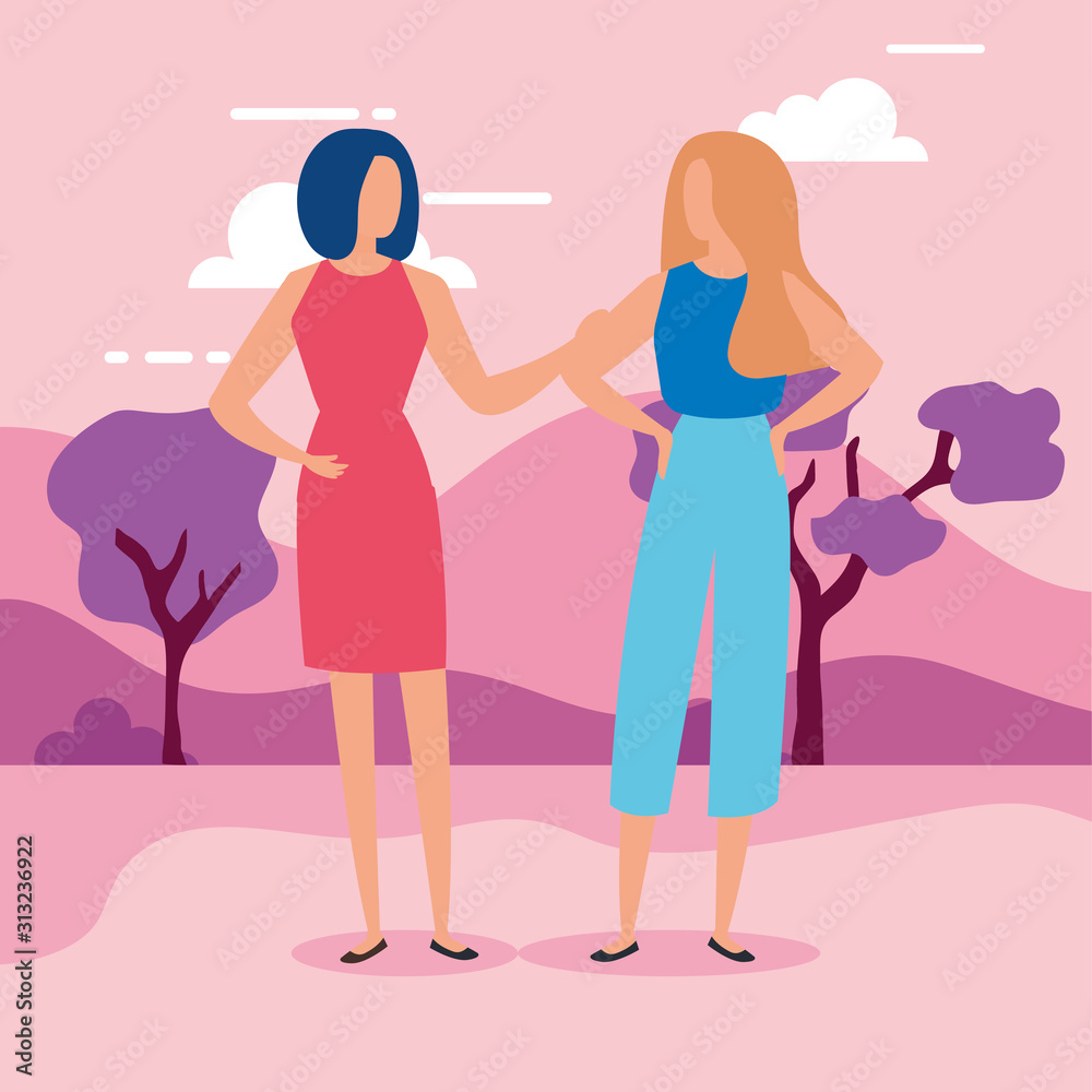 beautiful women in landscape nature vector illustration design beautiful women in landscape nature vector illustration design