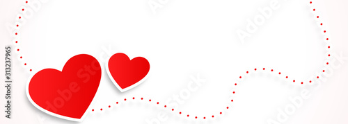 white valentines day banner with two red hearts