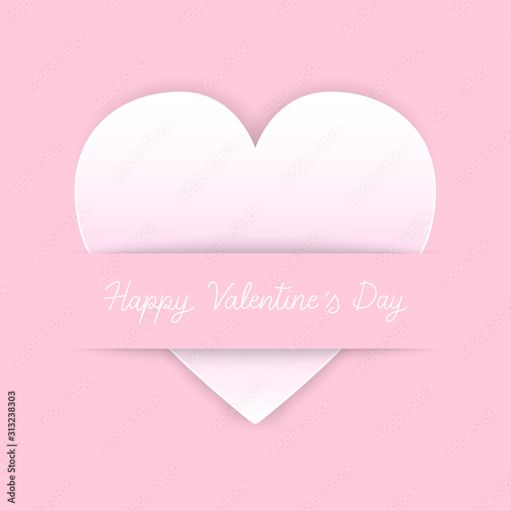 Happy Valentine s Day hand lettering with heart icon on pink background