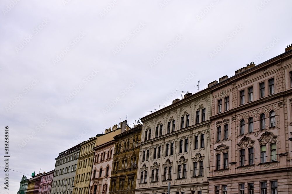 Typical colored bohemian facade buildings (Prague, Czech Republic, Europe)