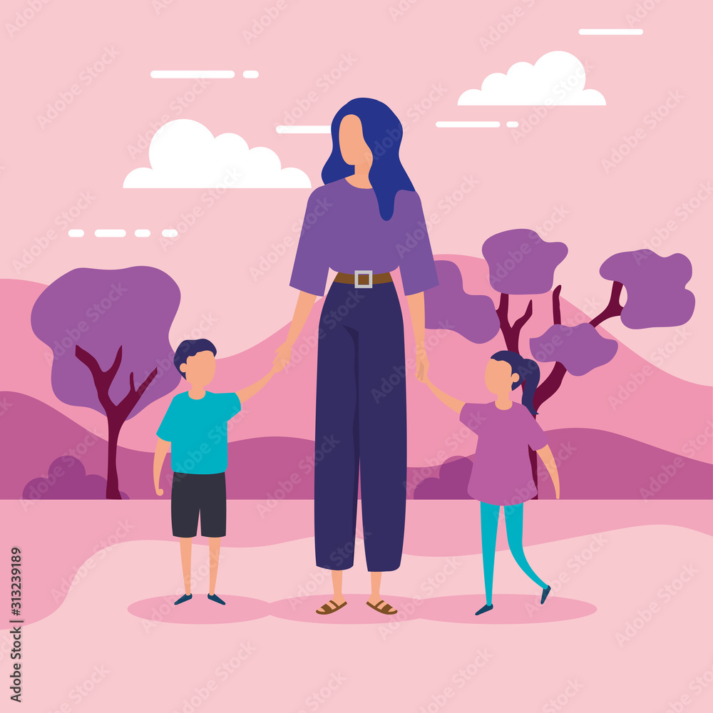 mother with sons in park nature vector illustration design mother with sons in park nature vector illustration design