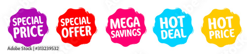 Promotional stickers on color background