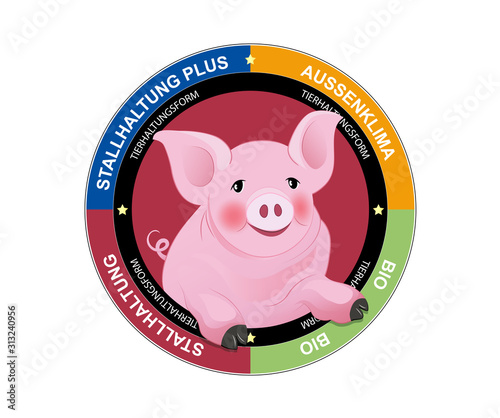 Schweine Tierhaltungsform Label  Stallhaltung,  Vektor Illustration freigestellt auf weißem Hintergrund
