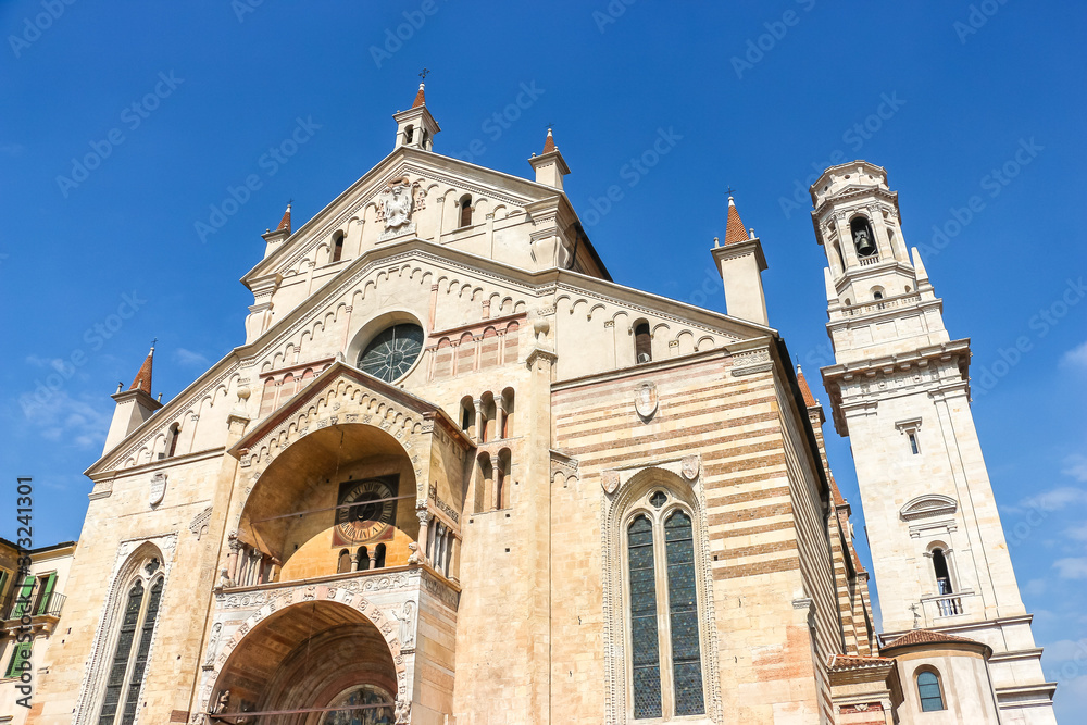 Verona, Italy. View of Verona Cathedral (Cattedrale di Santa Maria Matricolare) in sunny day.