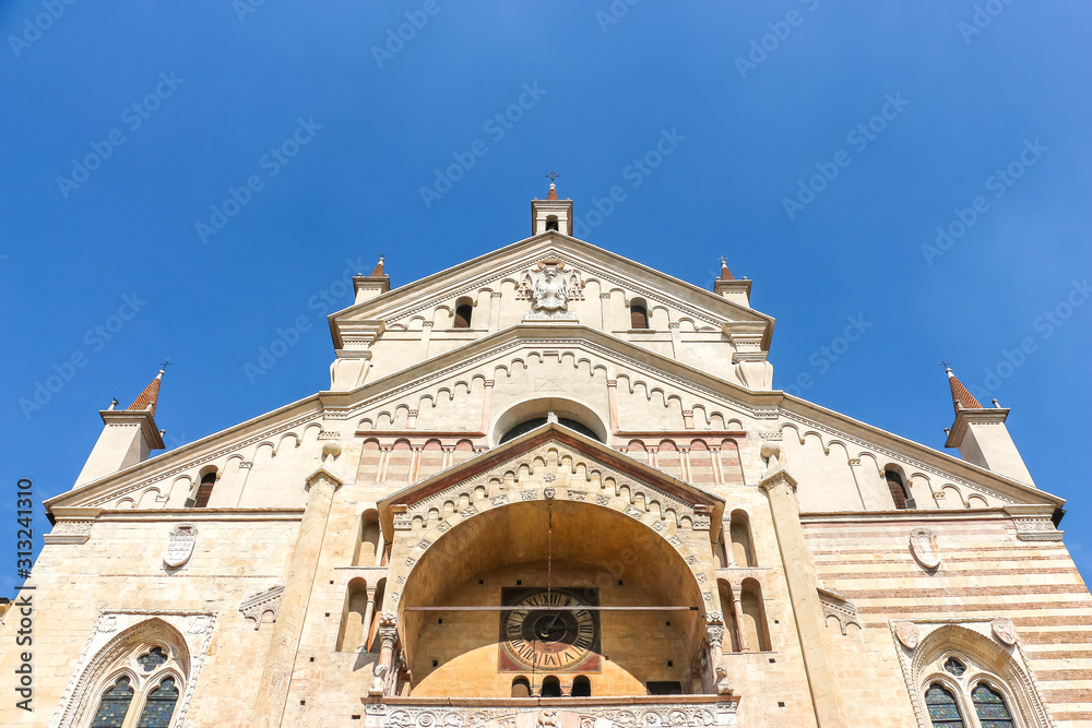 Verona, Italy. View of Verona Cathedral (Cattedrale di Santa Maria Matricolare) in sunny day.