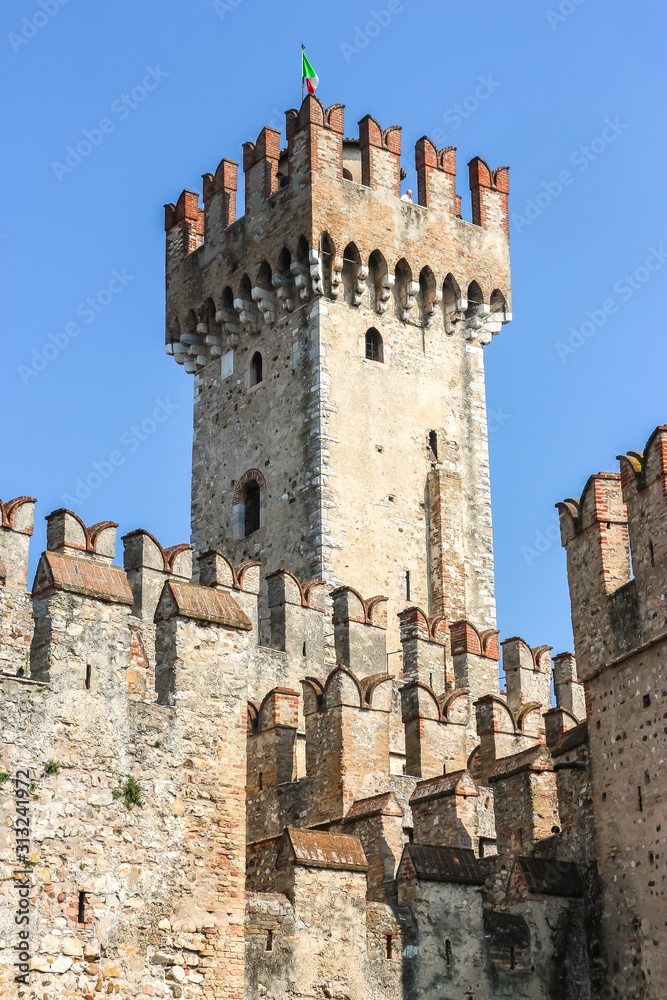 Sirmione, Italy. Beautiful view of Scaligero Castle in sunny day.