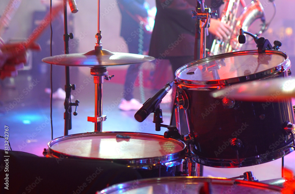 Naklejka premium Music drums. Music arrangement at the stage.