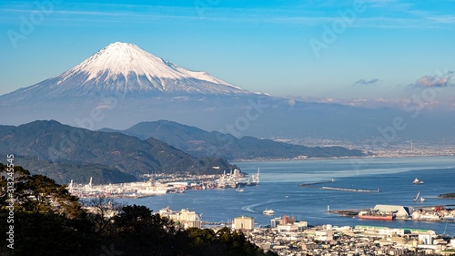 Fuji moutain and habour landscpae view.