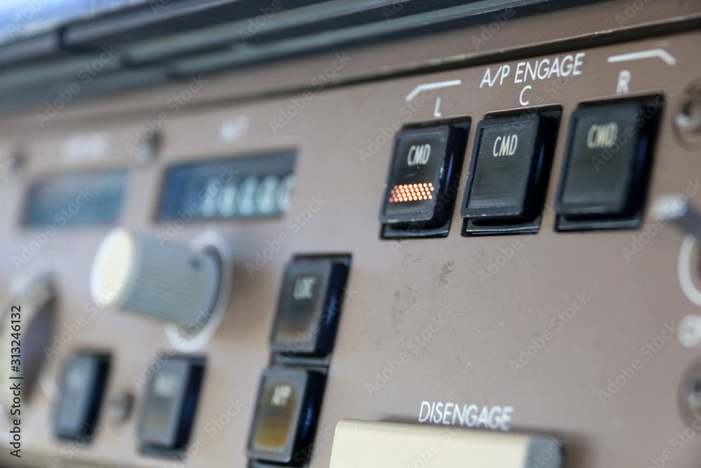 Flight Mode Control Panel with the Autopilot Engage Buttons on the Flight Deck of a Jumbo Jet