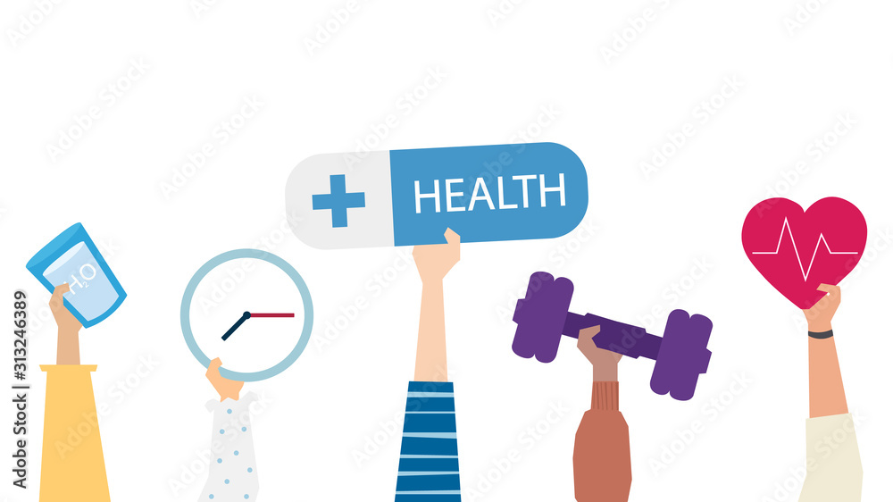 Healthy lifestyle. Diet, fitness, nutrition, sleep. Flat style.