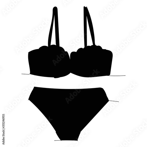 black silhouette of lingerie, underpants and bra