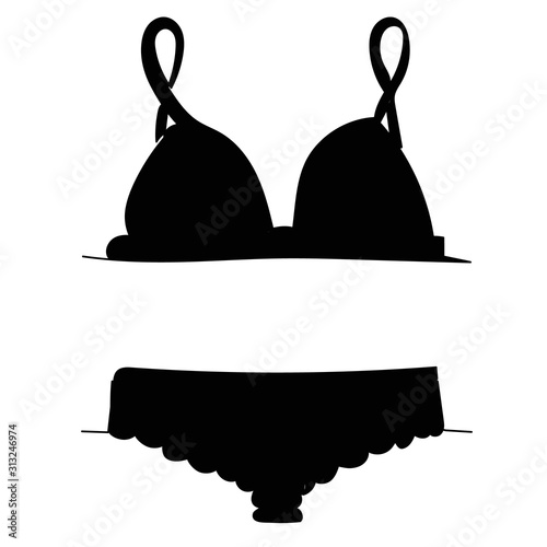 isolated, black silhouette of lingerie, underpants and bra