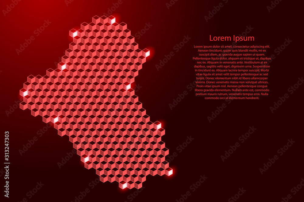 Iraq map from 3D red cubes isometric abstract concept, square pattern, angular geometric shape, for banner, poster. Vector illustration.