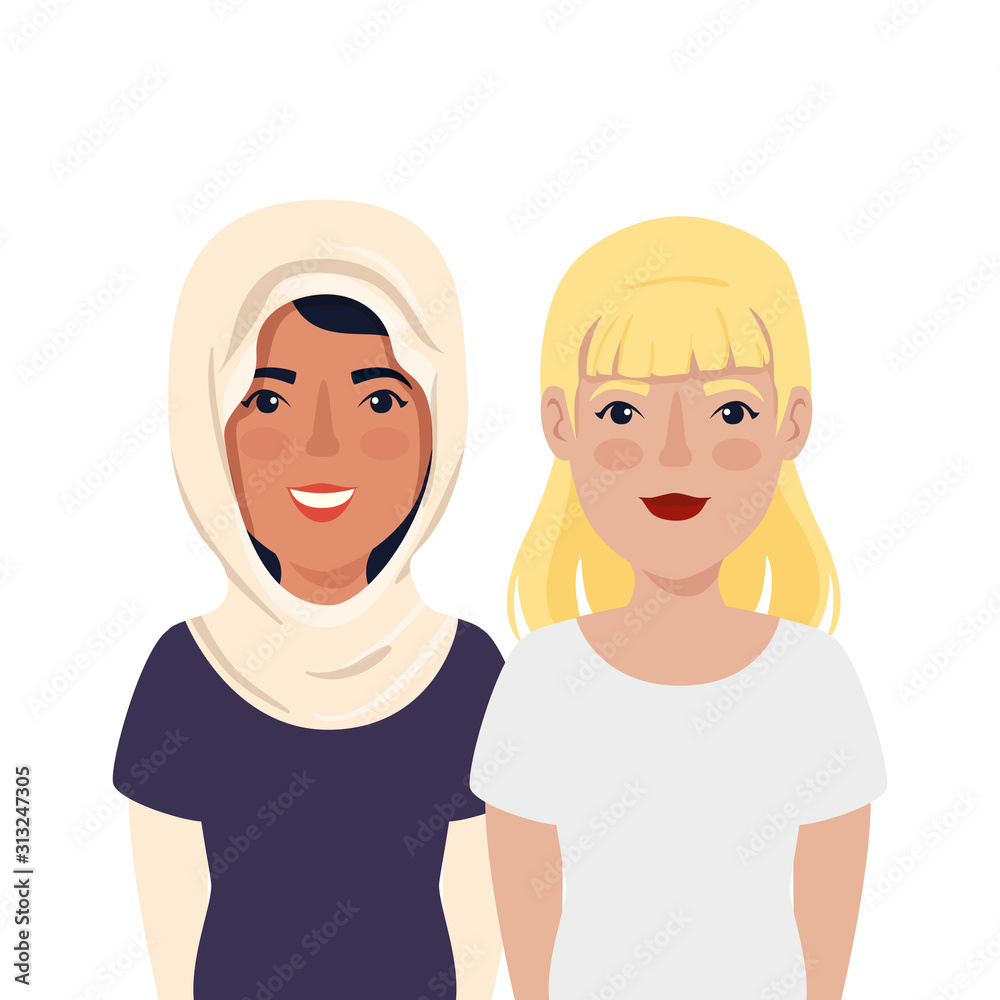 group of beautiful women avatar character vector illustration design