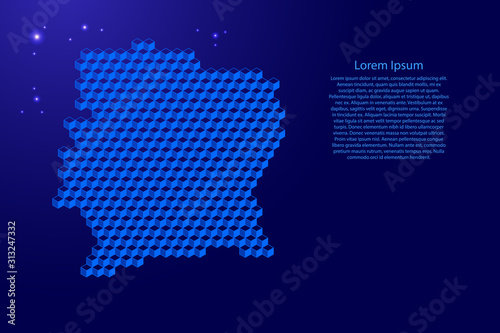 Ivory Coast map from 3D classic blue color cubes isometric abstract concept  square pattern  angular geometric shape  glowing stars. Vector illustration.