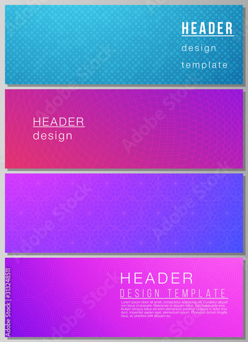 Fototapeta Naklejka Na Ścianę i Meble -  The minimalistic vector illustration of the editable layout of headers, banner design templates. Abstract geometric pattern with colorful gradient business background.