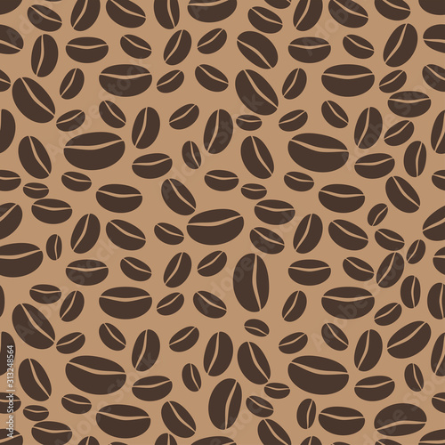 Coffee. Black coffee beans on a beige background. Seamless pattern. Vector illustration.