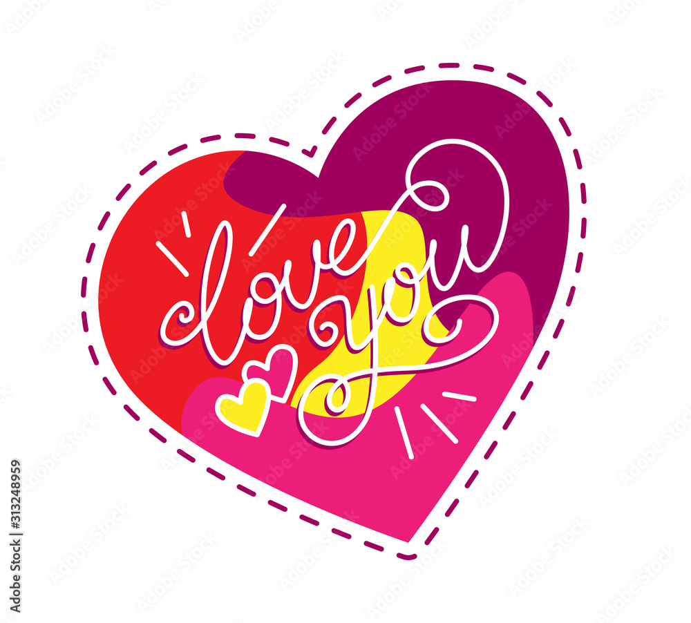 Sticker Love you. Lettering. Text. Element of design greeting card. Love, symbol, emotion. Emblem of Happy Valentine's day
