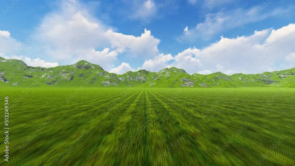 Green Meadow with sky and Clouds, 4K Animation, 3D Rendering Green Meadow with sky and Clouds, 4K Animation, 3D Rendering