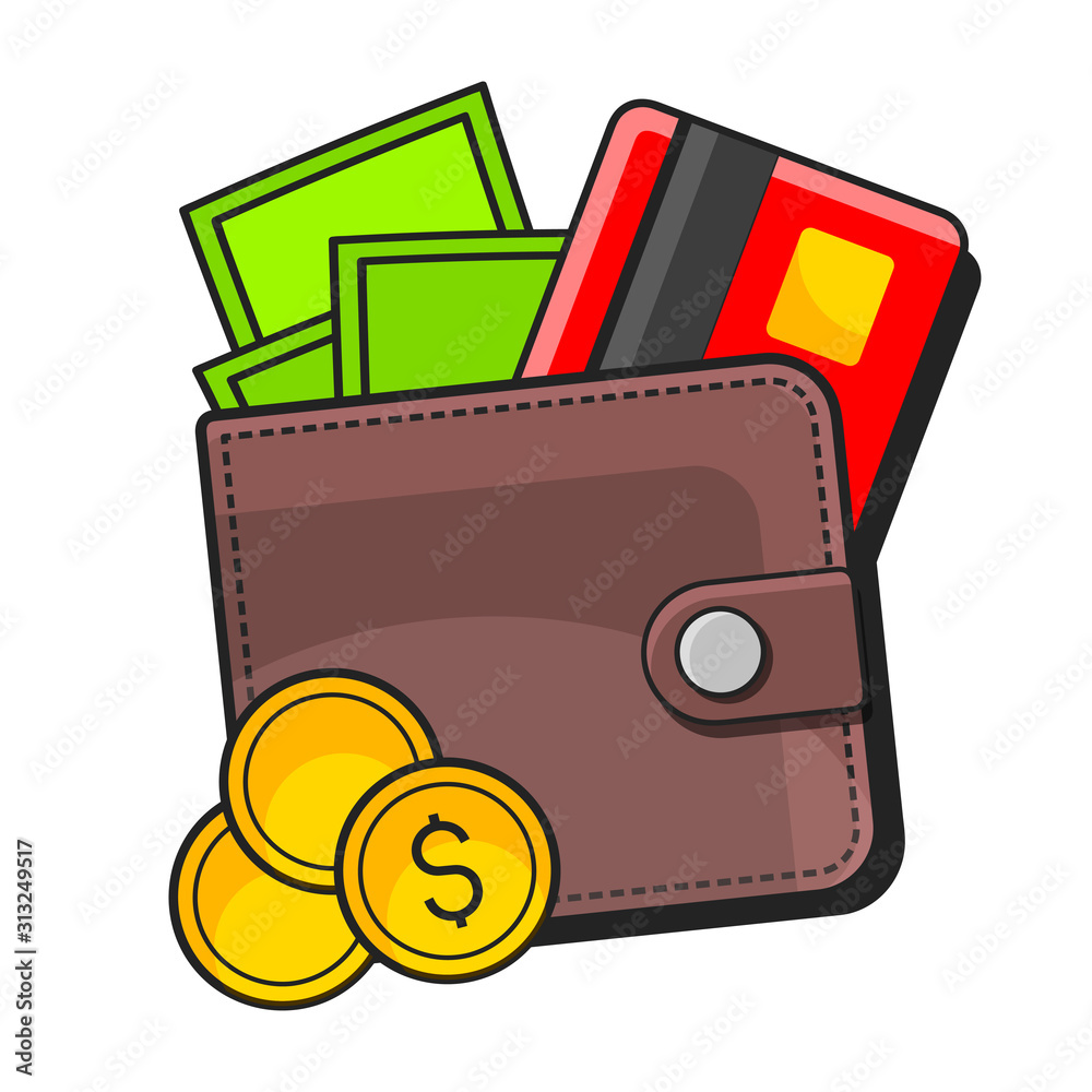 Wallet With Dollars On White Background Suitable For Greeting Card, Poster Or T-shirt Printing. Wallet With Dollars On White Background Suitable For Greeting Card, Poster Or T-shirt Printing.