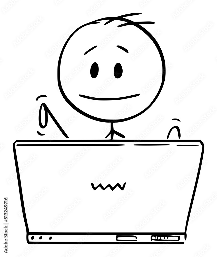 Vector cartoon stick figure drawing conceptual illustration of man or ...