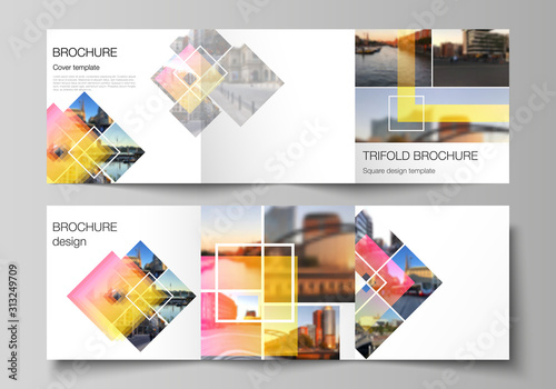 The minimal vector editable layout of square format covers design templates for trifold brochure, flyer, magazine. Creative trendy style mockups, blue color trendy design backgrounds.