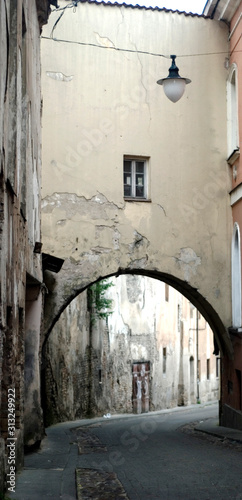 The narrow street in the old town of Vilnius, Lithuania
