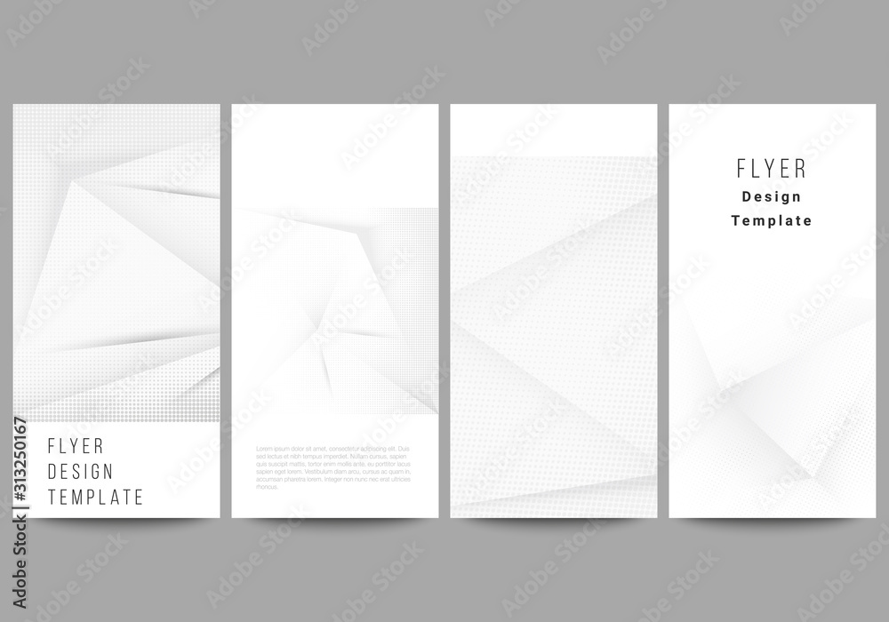 Fototapeta premium Vector layout of flyer, banner design templates for website advertising design, vertical flyer design, website decoration backgrounds. Halftone effect decoration with dots. Dotted pop art pattern.