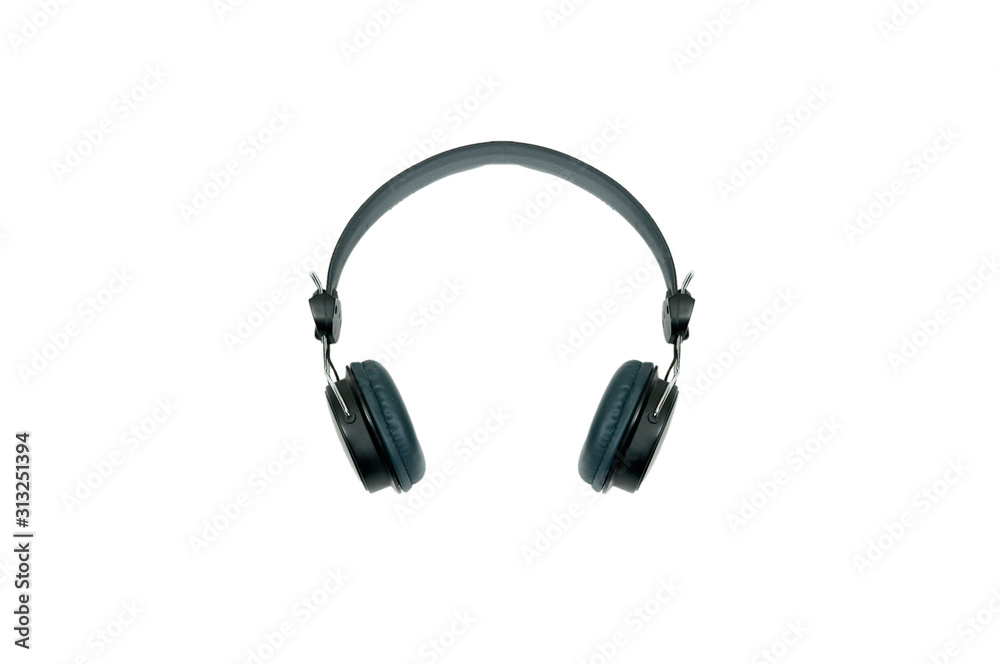 black headphones on white background top view black headphones on white background top view