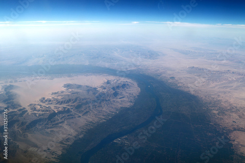 Aerial View of the Valley of Kings and the Nile River Bend near Luxor  Egypt