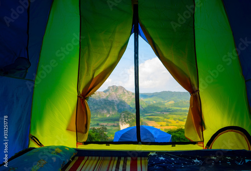 Tents,Camping Landscape of Phu lang ka national parkt, Phayao, Thailand