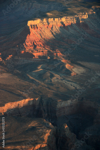 First Sun Rays of the Day illuminating a Rock Formation in the Grand Canyon National Park  AZ  USA