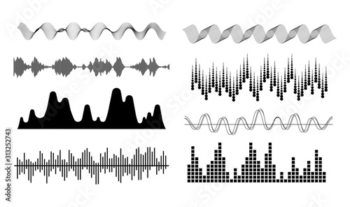Set of waving, vibration and pulsing lines.