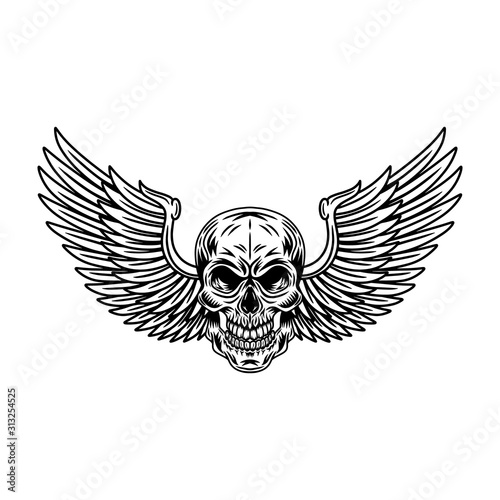 Vintage winged skulls isolated retro vector illustration on a white background. Great design for any purposes. © Ilnaz Gilov