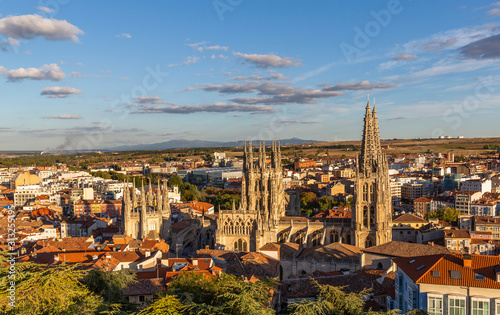 View of the Burgos city and Gothic Cathedral of Burgos in Spain