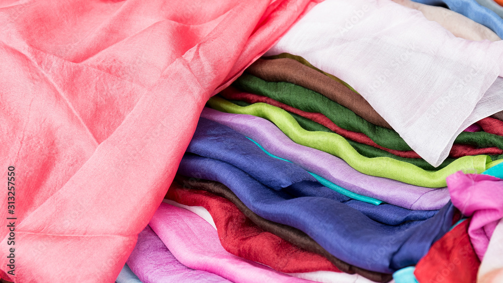 Set of colorful silk scarves.