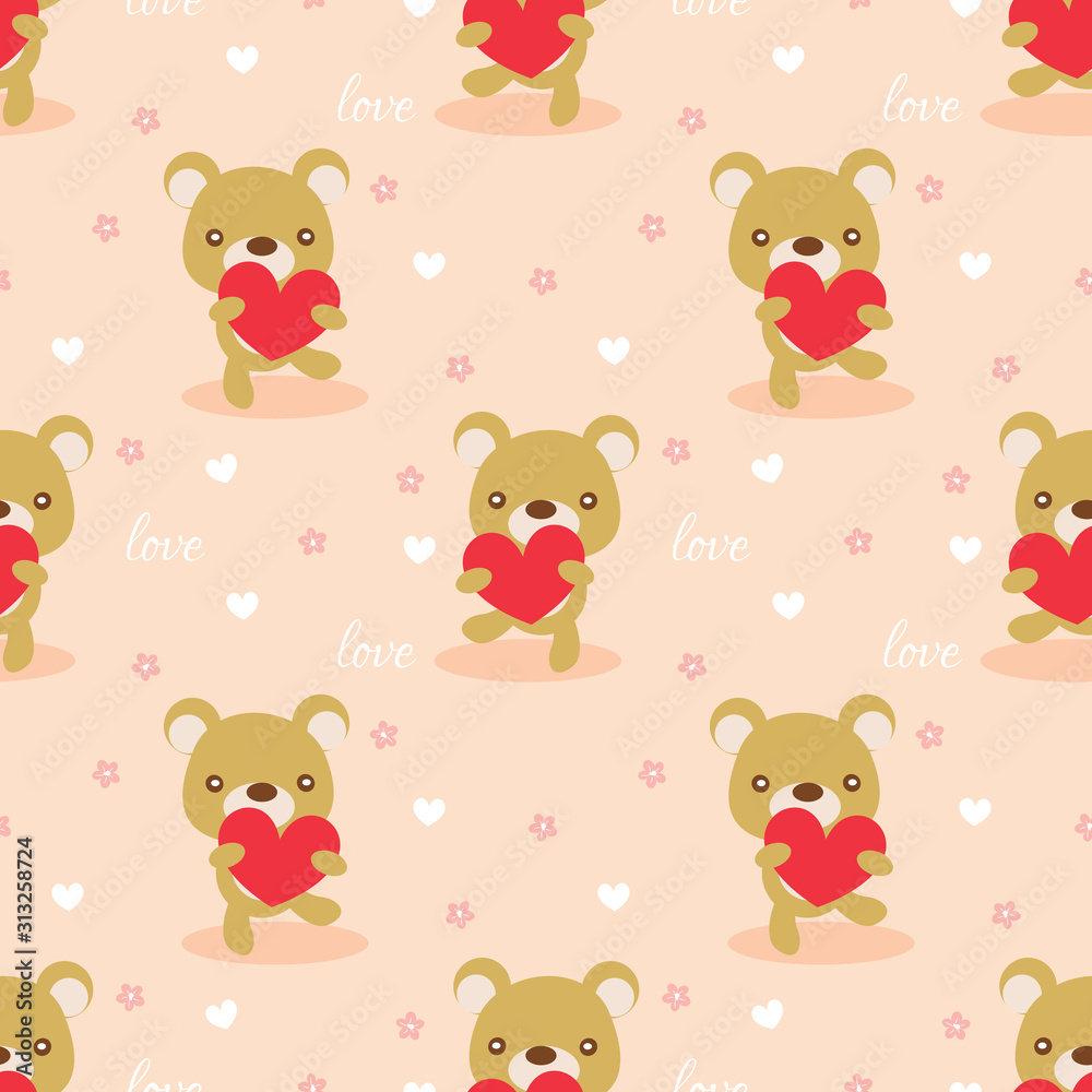Cute bear hold a heart seamless pattern.