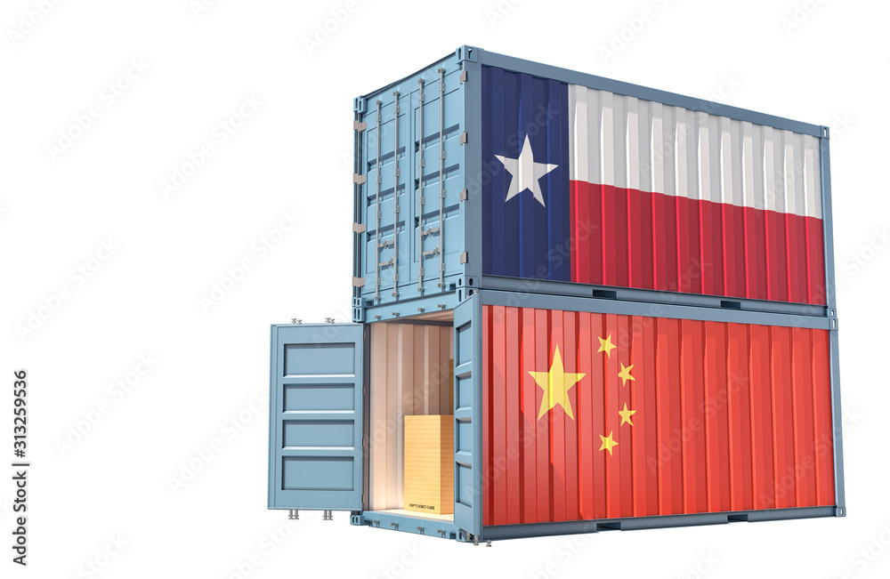 Freight container with Texas and China flag. 3D Rendering Freight container with Texas and China flag. 3D Rendering