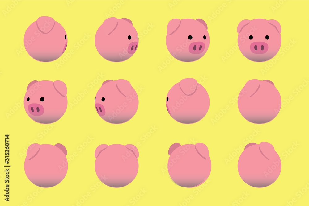 Animal Head Pig Animate Spinning Vector Illustration